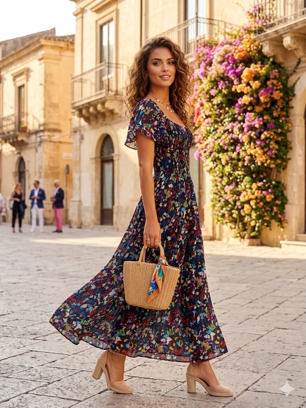 TANYA TAYLOR 100% Silk Floral Maxi Dress XS Smocked Waist Flutter Sleeve LUXE